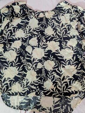 tribe alive Silk Navy and Cream Floral Top